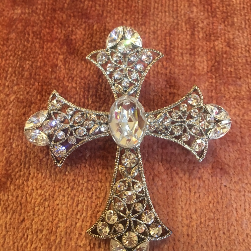 Cross Brooch Rhinestones